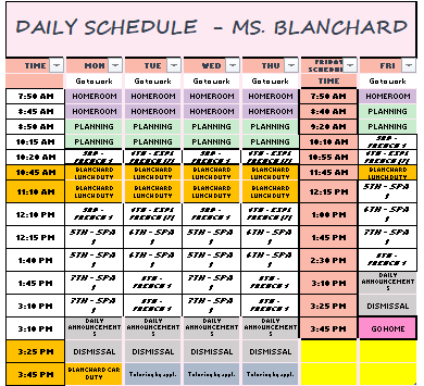 Ms. Blanchard's Daily Schedule